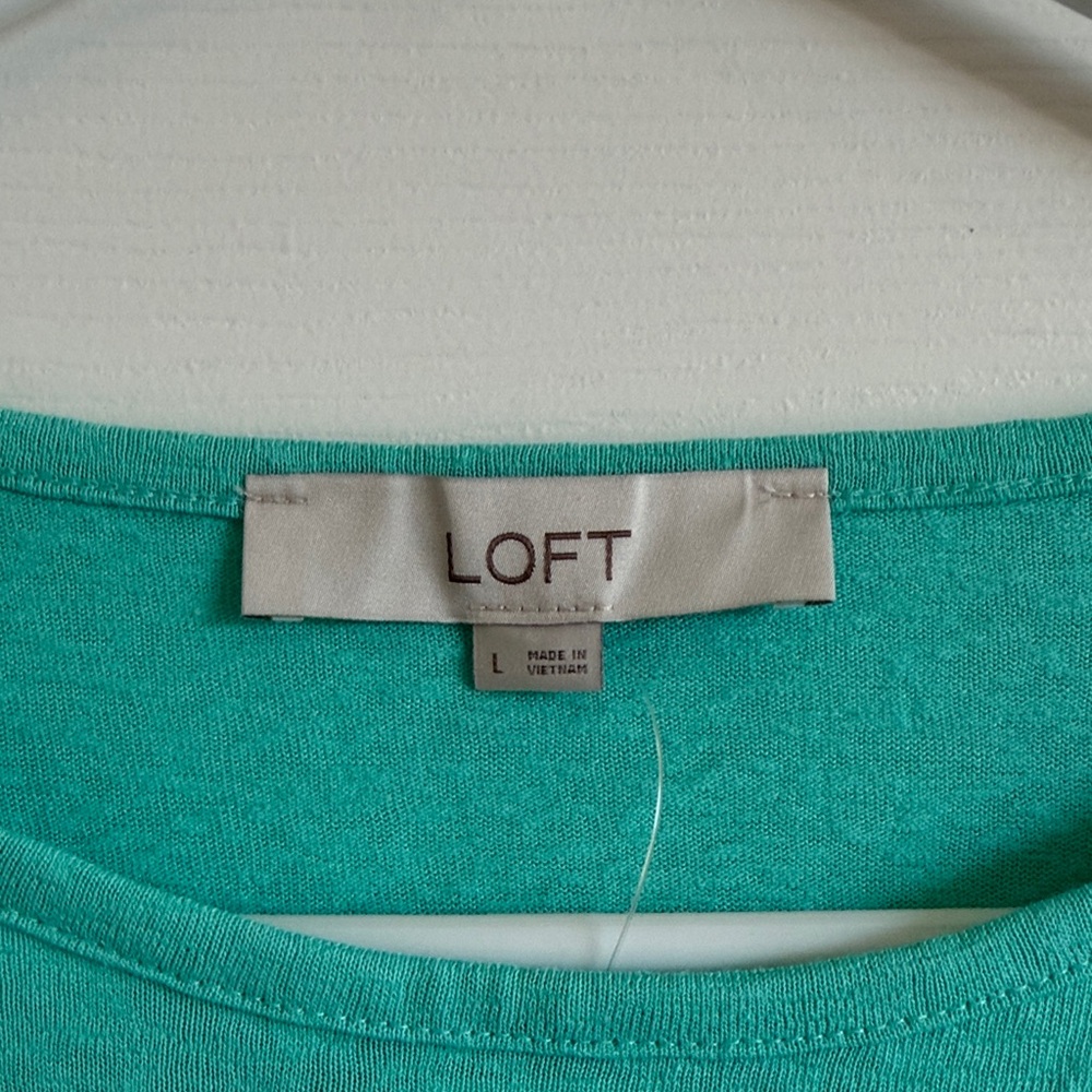 NWT LOFT Teal Puff Sleeve Tee with Crochet Trim - Picture 2 of 9